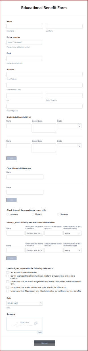 Educational Benefit Form Template