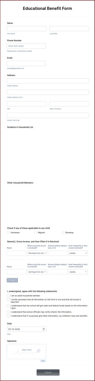 Educational Benefit Form Template