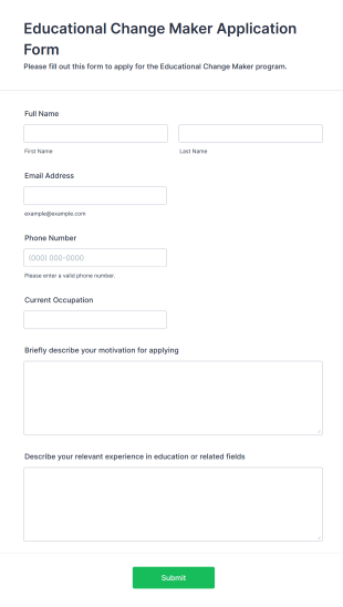 Educational Change Maker Application Form Form Template