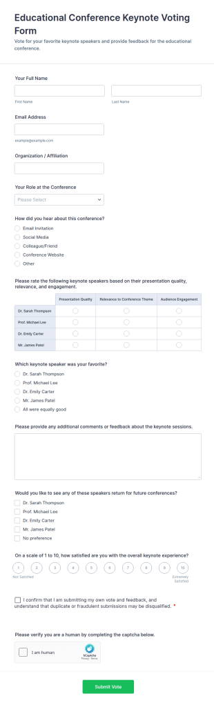 Educational Conference Keynote Voting Form Template