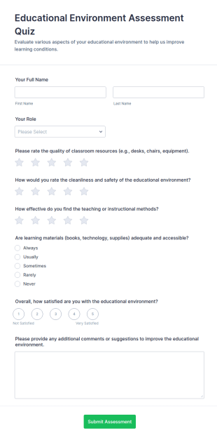 Educational Environment Assessment Quiz Form Template