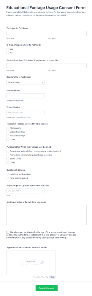 Educational Footage Usage Consent Form Template