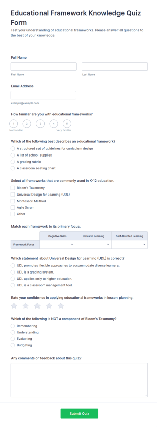Educational Framework Knowledge Quiz Form Template
