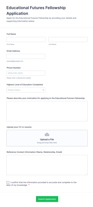 Educational Futures Fellowship Application Form Template