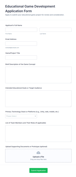 Educational Game Development Application Form Form Template