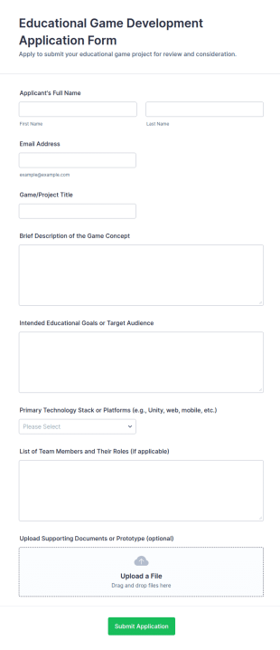 Educational Game Development Application Form Template
