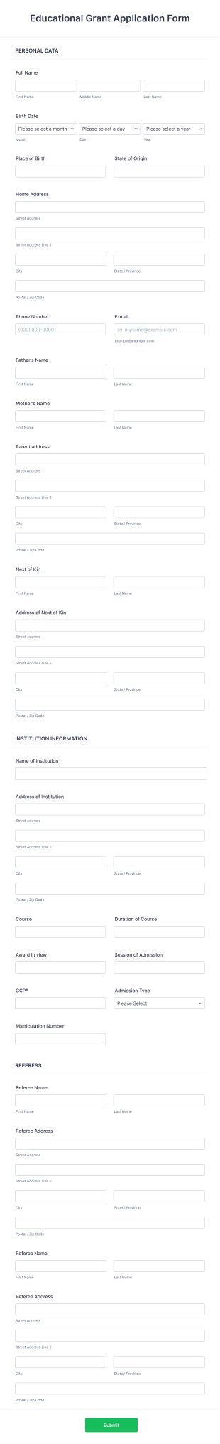 Educational Grant Application Form Template