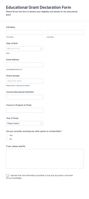 Educational Grant Declaration Form Template