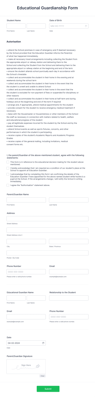Educational Guardianship Form Template
