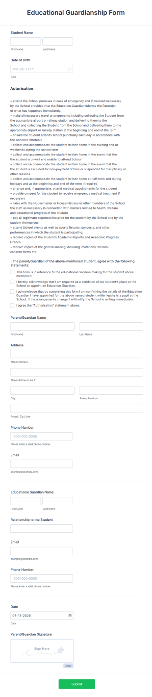 Educational Guardianship Form Template