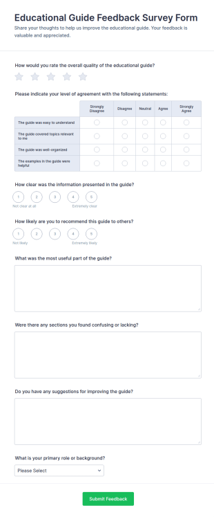 Educational Guide Feedback Survey Form Template