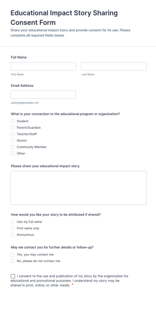 Educational Impact Story Sharing Consent Form Template