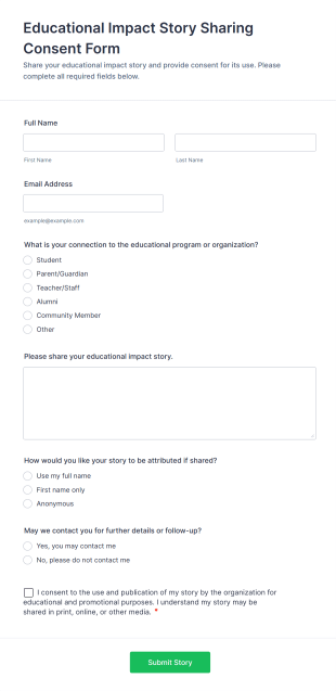 Educational Impact Story Sharing Consent Form Template