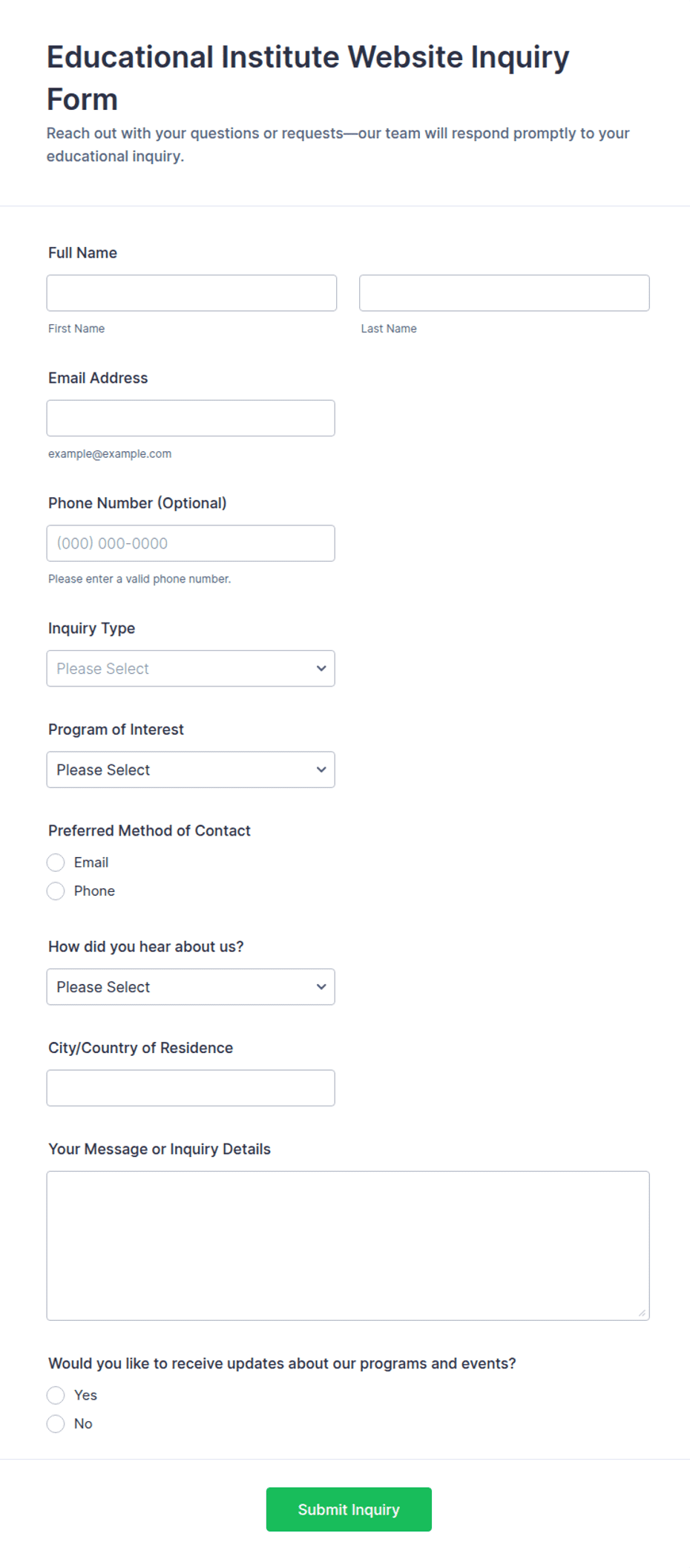 Educational Institute Website Inquiry Form Template | Jotform