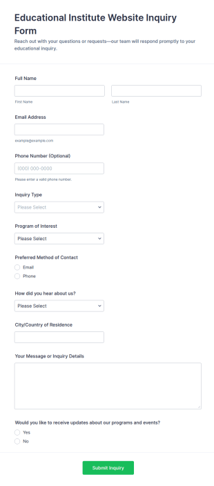 Educational Institute Website Inquiry Form Template