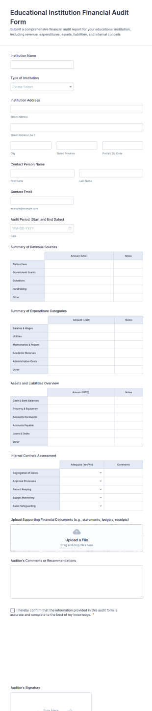 Educational Institution Financial Audit Form Template