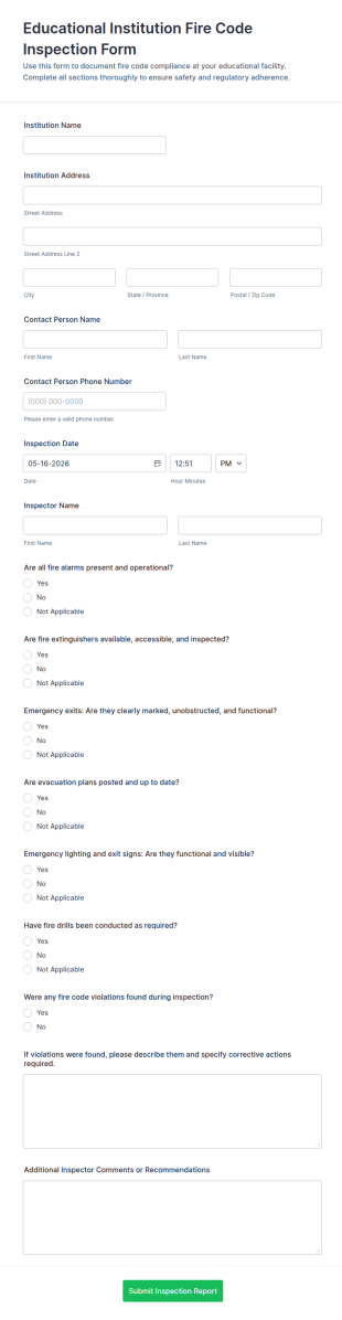 Educational Institution Fire Code Inspection Form Template