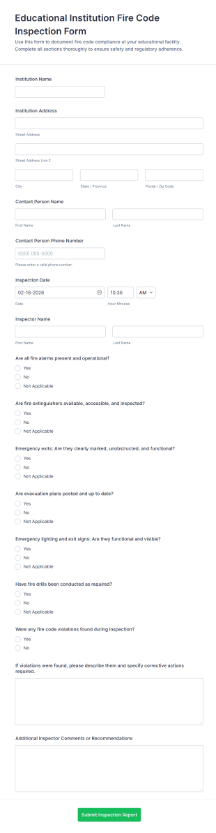 Educational Institution Fire Code Inspection Form Template