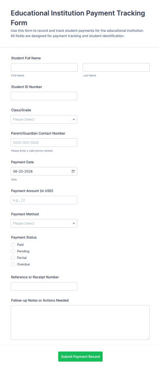 Educational Institution Payment Tracking Form Template