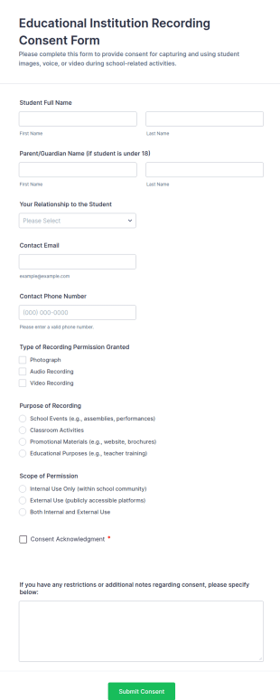 Educational Institution Recording Consent Form Template