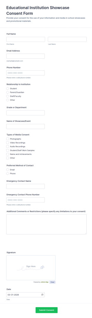 Educational Institution Showcase Consent Form Template