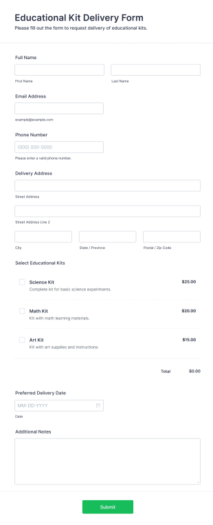Educational Kit Delivery Form Template