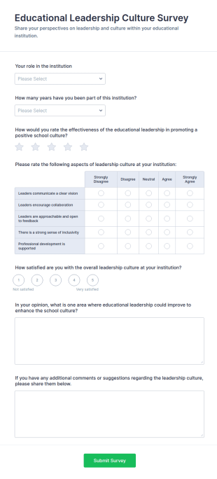 Educational Leadership Culture Survey Form Template