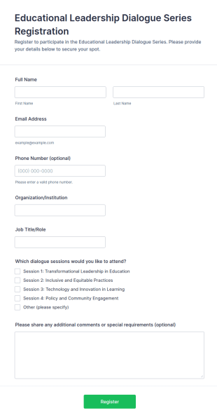 Educational Leadership Dialogue Series Registration Form Template