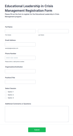 Educational Leadership In Crisis Management Registration Form Template