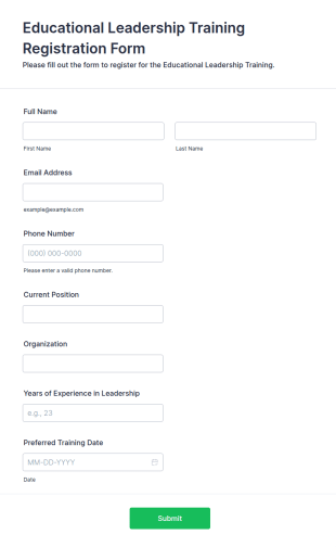 Educational Leadership Training Registration Form Template