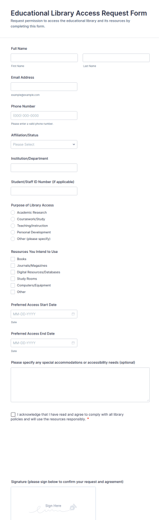 Educational Library Access Request Form Template