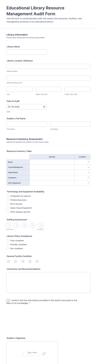 Educational Library Resource Management Audit Form Template