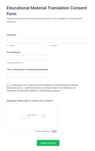 Educational Material Translation Consent Form Template