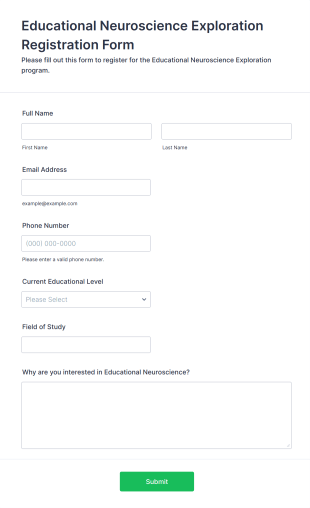 Educational Neuroscience Exploration Registration Form Template