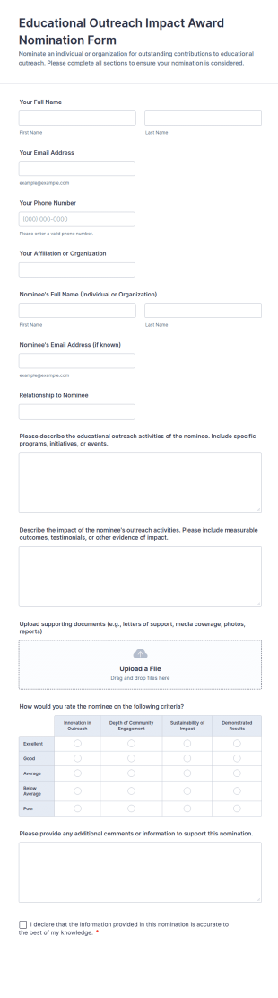 Educational Outreach Impact Award Nomination Form Template