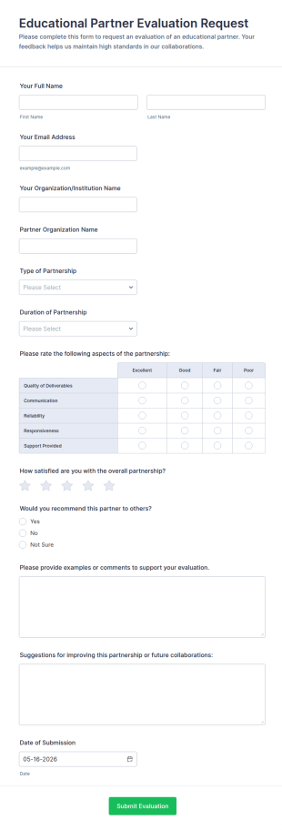 Educational Partner Evaluation Request Form Template