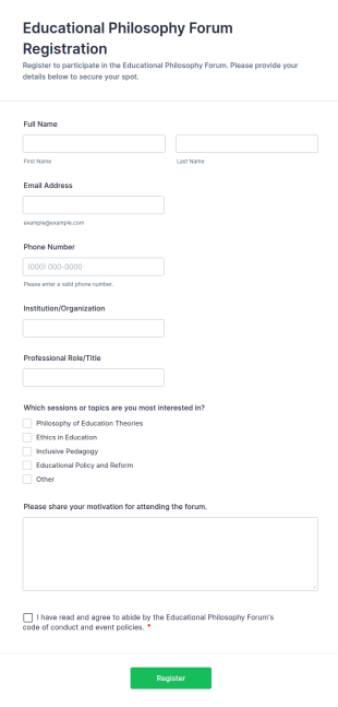 Educational Philosophy Forum Registration Form Template