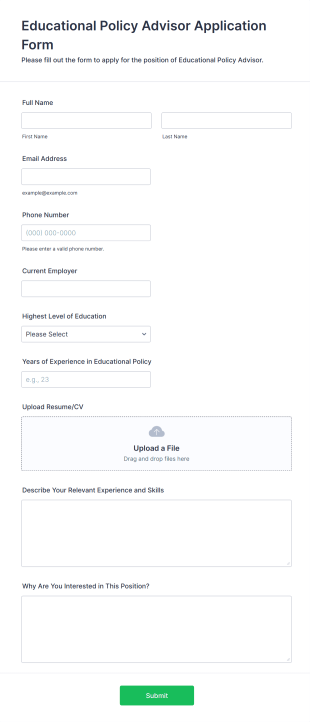Educational Policy Advisor Application Form Template