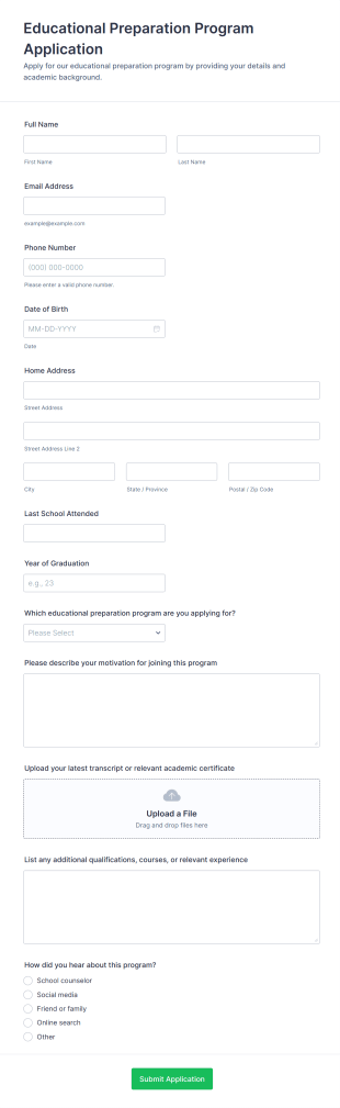 Educational Preparation Program Application Form Template