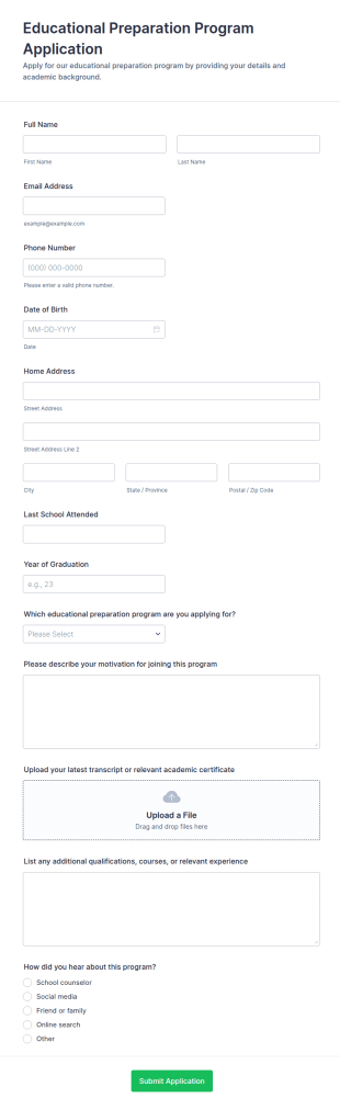 Educational Preparation Program Application Form Template