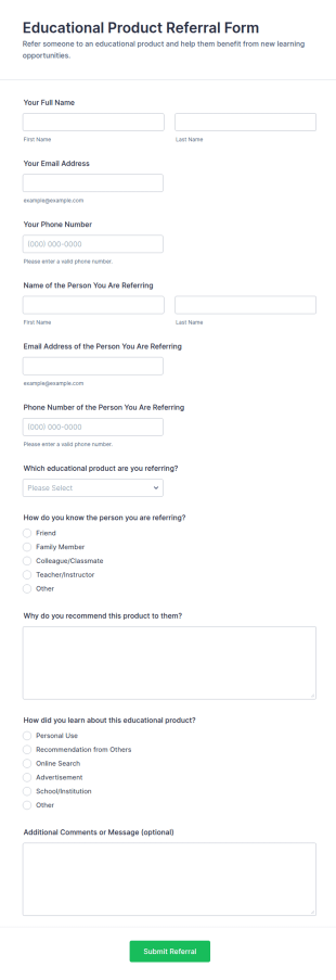 Educational Product Referral Form Template