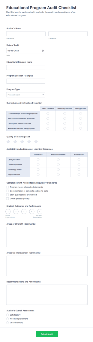 Educational Program Audit Checklist Form Template