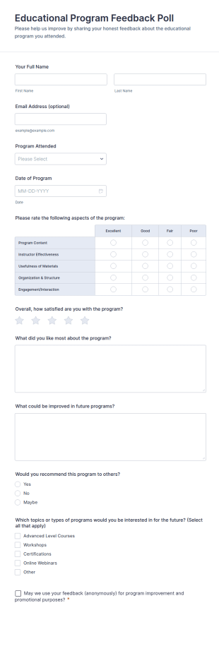 Educational Program Feedback Poll Form Template