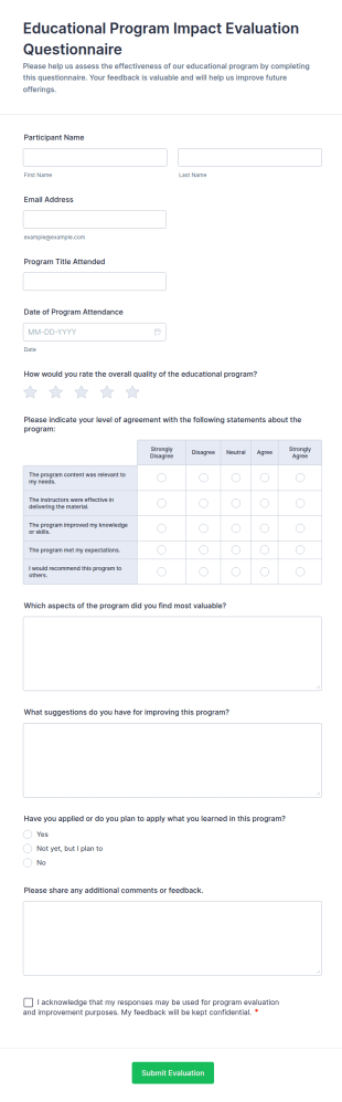 Educational Program Impact Evaluation Questionnaire Form Template