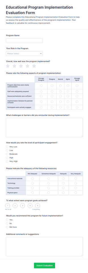 Educational Program Implementation Evaluation Form Template