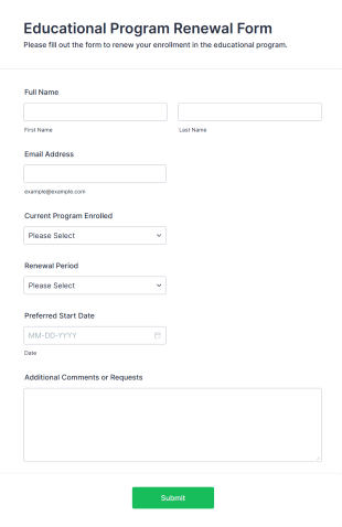 Educational Program Renewal Form Template