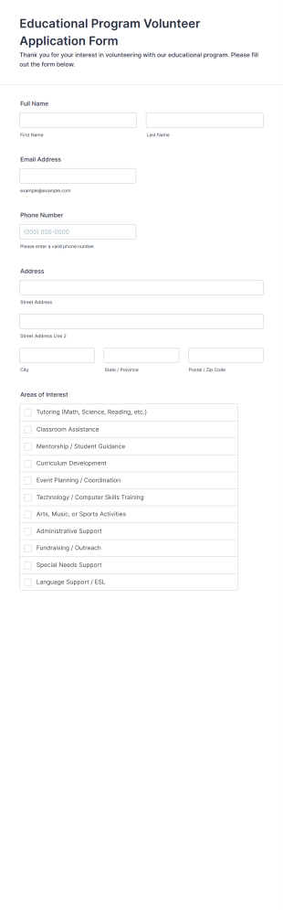 Educational Program Volunteer Application Form Template