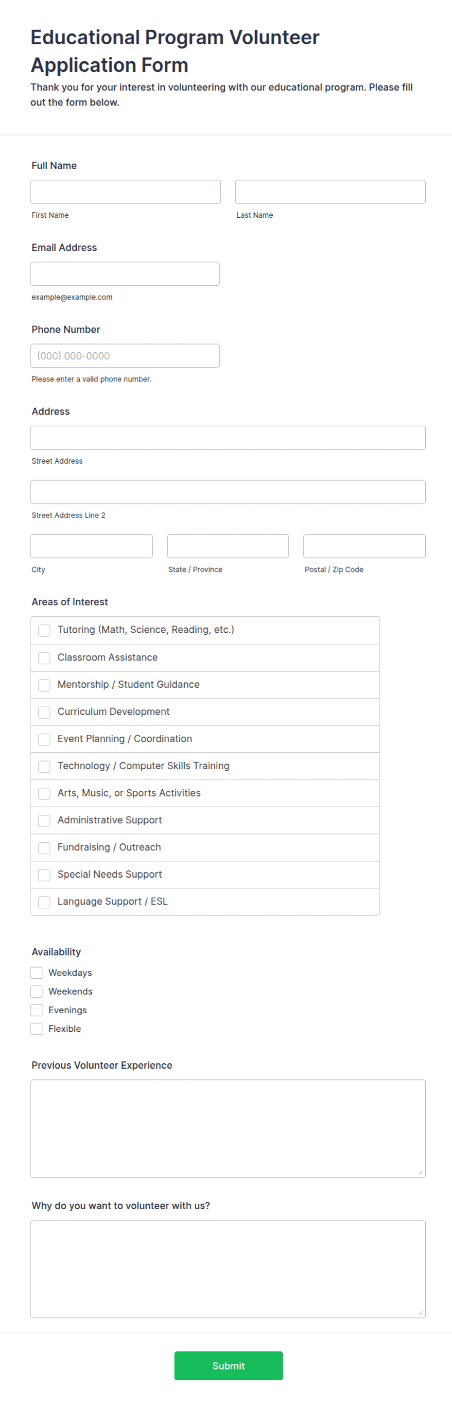 Educational Program Volunteer Application Form Template | Jotform