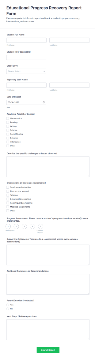 Educational Progress Recovery Report Form Template