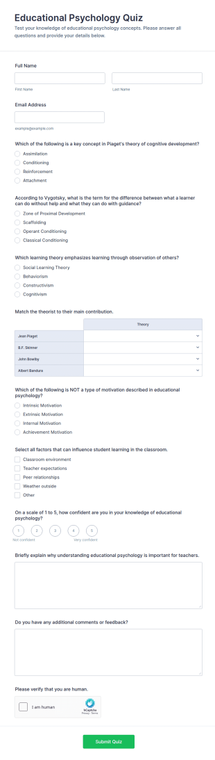 Educational Psychology Quiz Form Template